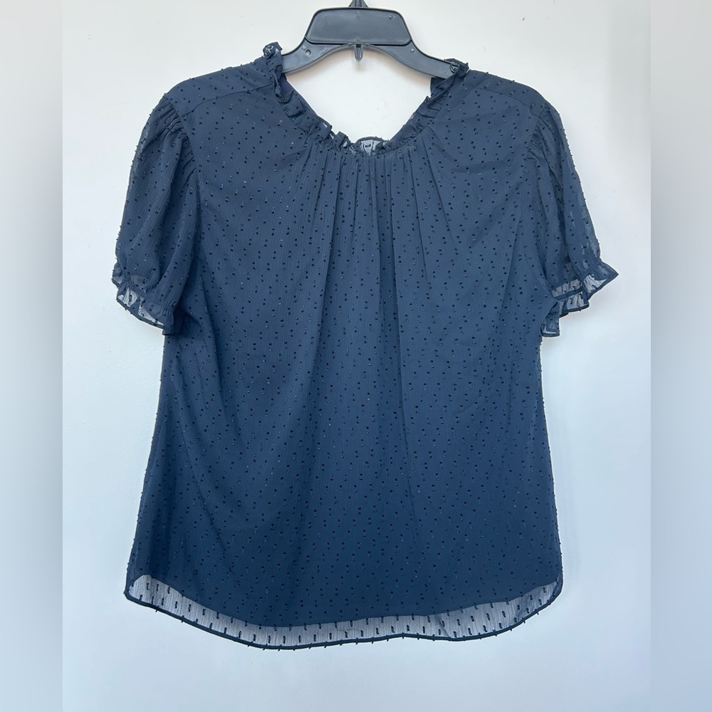 Brooks Brothers Swiss Dot navy blouse